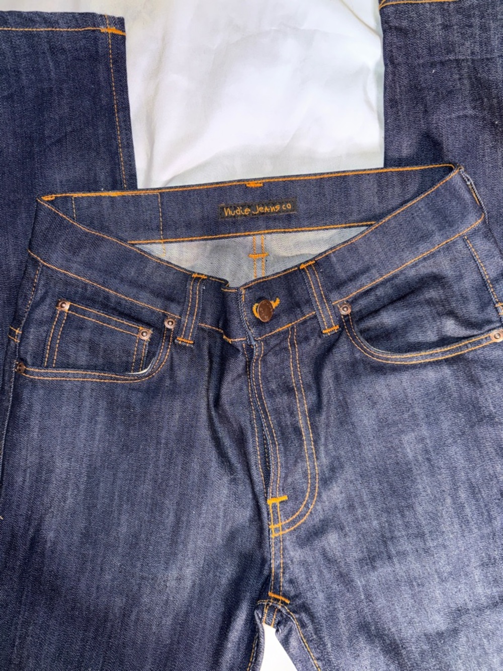 Nudie Jeans Indigo Slim Fit Jeans with Orange Stitching